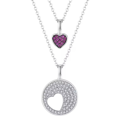 YASVITTI Rhodium Plated CZ Women 925 Sterling Silver Zircon Jewelry Customized Romantic Pink Heart Charm Necklace