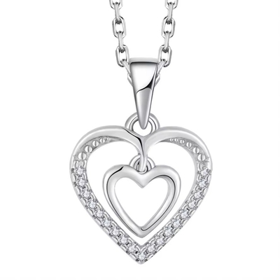 YASVITTI 925 Sterling Silver Double Hollow CZ Stone Diamond Jewelry Custom Large Mini Heart Shaped Pendant Necklace