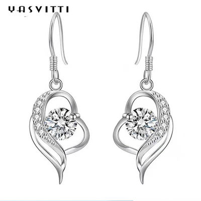 0.16oz 31x11mm Sterling Silver Heart Dangle Earrings 5A CZ Blue Zircon Earrings