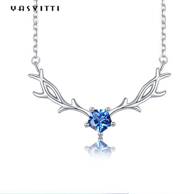 Trendy Hypoallergenic 45cm 2.8g Deer Antler Pendant Necklace Real Silver Necklace SGS