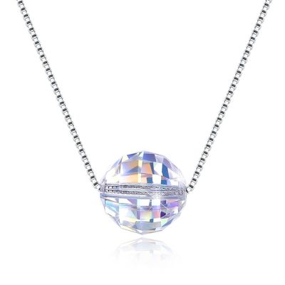 3.5g 17in Sterling Silver Jewelry Necklaces 8mm Ball Aurora Crystal Diamond Necklace