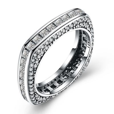 Noble 925 Silver Ring-Square Cubic Zircon Inlaid-Classic Ring-Fashion Silver Jewelry