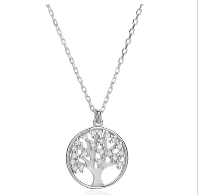 OEM Sterling Silver Tree Of Life Necklace Pendant With AAAA Cubic Zirconia