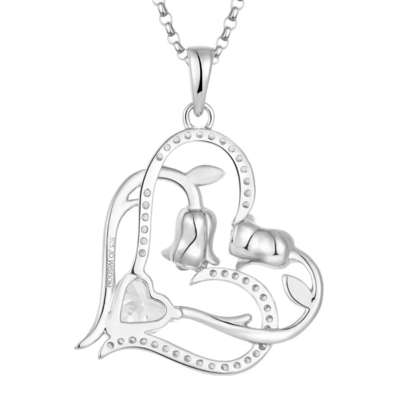 YASVITTI OEM Women Gift Heart to Heart Necklace Zirconia Rhodium Plated Sweet 925 Sterling Silver Double Heart Necklace