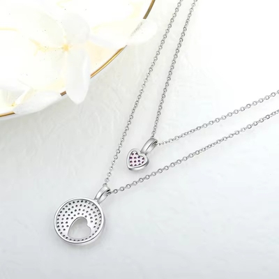 YASVITTI Rhodium Plated CZ Women 925 Sterling Silver Zircon Jewelry Customized Romantic Pink Heart Charm Necklace