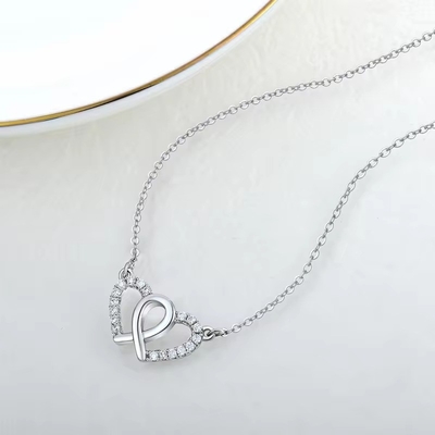 YASVITTI White Cubic Zirconia Trendy Rhodium Plated 925 Double Sterling Silver Heart Necklace Jewelry For Valentine Gift