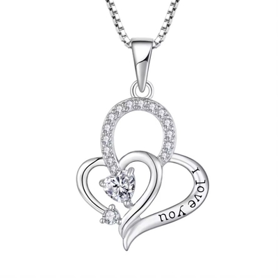 Real Silver I Love You Heart Pendant Necklace Multi Color Heart Cubic Zirconia Luxury Silver 925 Heart Necklace Jewelry