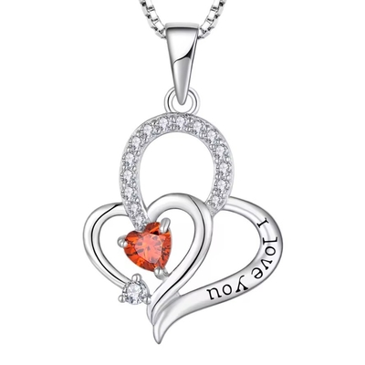 Real Silver I Love You Heart Pendant Necklace Multi Color Heart Cubic Zirconia Luxury Silver 925 Heart Necklace Jewelry