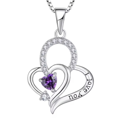 Real Silver I Love You Heart Pendant Necklace Multi Color Heart Cubic Zirconia Luxury Silver 925 Heart Necklace Jewelry