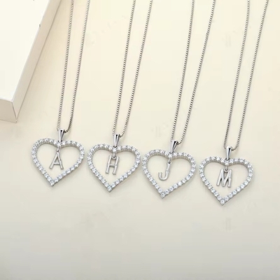 YASVITTI Fine Jewelry Necklace 925 Sterling Silver Heart-Shaped Necklace With A-Z Charms Letter