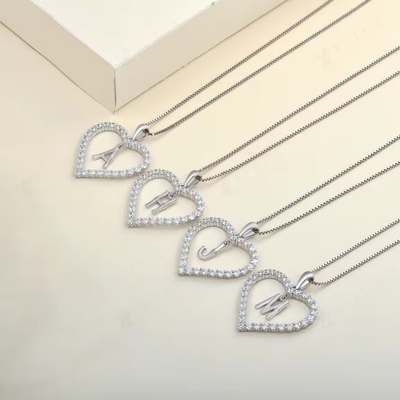 YASVITTI Fine Jewelry Necklace 925 Sterling Silver Heart-Shaped Necklace With A-Z Charms Letter