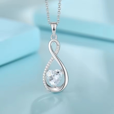 YASVITTI Gemstone Infinity Pendant Necklaces Cubic Zirconia Birthstone Heart 925 Sterling Silver Necklaces