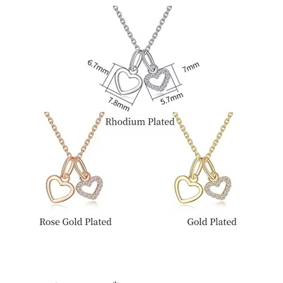 YASVITTI Wholesale 925 Sterling Silver Two Hearts Necklace Charm Custom Gold Plated Heart Necklace Jewelry