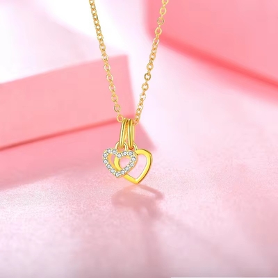 YASVITTI Wholesale 925 Sterling Silver Two Hearts Necklace Charm Custom Gold Plated Heart Necklace Jewelry