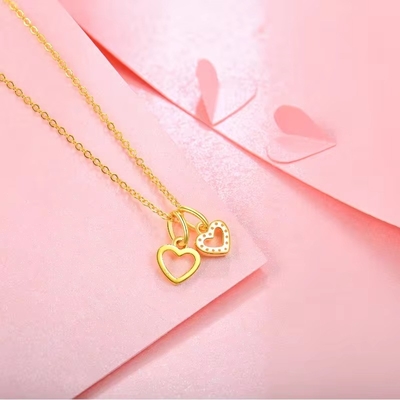 YASVITTI Wholesale 925 Sterling Silver Two Hearts Necklace Charm Custom Gold Plated Heart Necklace Jewelry