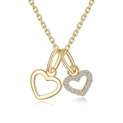 YASVITTI Wholesale 925 Sterling Silver Two Hearts Necklace Charm Custom Gold Plated Heart Necklace Jewelry
