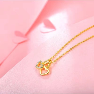 YASVITTI Wholesale 925 Sterling Silver Two Hearts Necklace Charm Custom Gold Plated Heart Necklace Jewelry