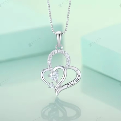 YASVITTI  I Love You Heart Pendant Necklace Multi Colored Heart Cubic Zirconia Luxury Silver 925 Heart Necklace Jewelry