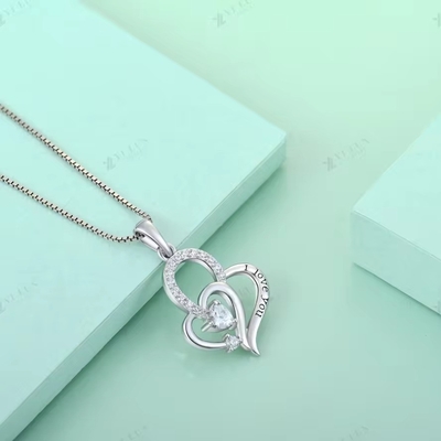YASVITTI  I Love You Heart Pendant Necklace Multi Colored Heart Cubic Zirconia Luxury Silver 925 Heart Necklace Jewelry
