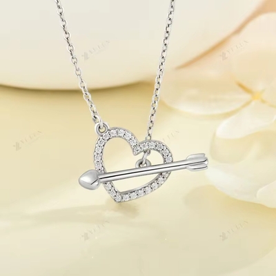 YASVITTI 925 Sterling Silver Women's Necklace 'One Arrow through the Heart' Zircon Stone Valentine's Day Party Gift