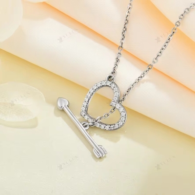YASVITTI 925 Sterling Silver Women's Necklace 'One Arrow through the Heart' Zircon Stone Valentine's Day Party Gift