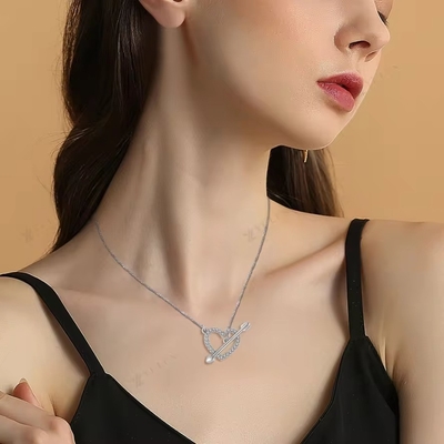 YASVITTI 925 Sterling Silver Women's Necklace 'One Arrow through the Heart' Zircon Stone Valentine's Day Party Gift