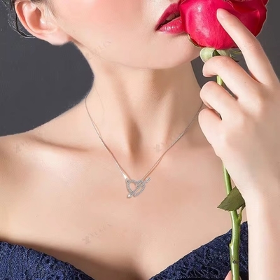 YASVITTI 925 Sterling Silver Women's Necklace 'One Arrow through the Heart' Zircon Stone Valentine's Day Party Gift