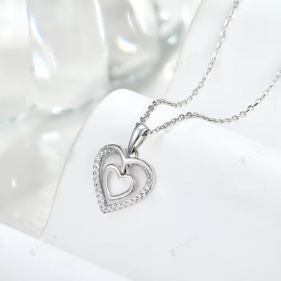 YASVITTI 925 Sterling Silver Double Hollow CZ Stone Diamond Jewelry Custom Large Mini Heart Shaped Pendant Necklace