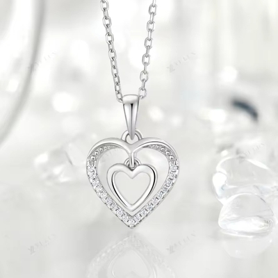 YASVITTI 925 Sterling Silver Double Hollow CZ Stone Diamond Jewelry Custom Large Mini Heart Shaped Pendant Necklace