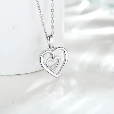 YASVITTI 925 Sterling Silver Double Hollow CZ Stone Diamond Jewelry Custom Large Mini Heart Shaped Pendant Necklace