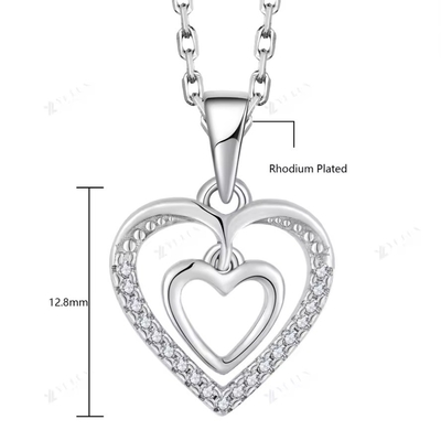 YASVITTI 925 Sterling Silver Double Hollow CZ Stone Diamond Jewelry Custom Large Mini Heart Shaped Pendant Necklace