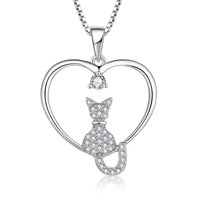 YASVITTI Heart Cat Necklace 925 Sterling Silver Cubic Zirconia Platinum Plated Cat Necklace Jewelry Wholesale Factory