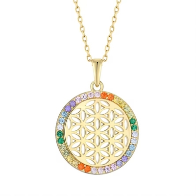 YASVITTI 925 Sterling Silver Flower of Life Rainbow CZ Pendant Necklace Yoga and Meditation Necklace Jewelry Wholesale