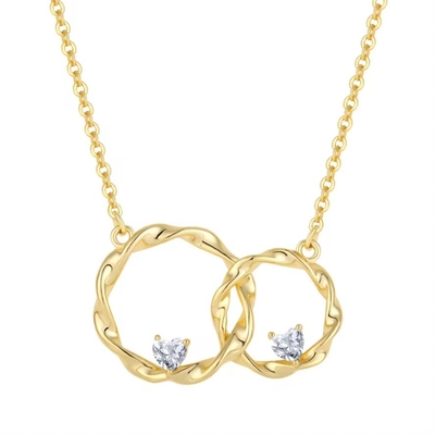 YASVITTI 14K Yellow Gold Plated Interlocking Circle Heart Cubic Zirconia Pendant Necklace 925 Sterling Silver Jewelry
