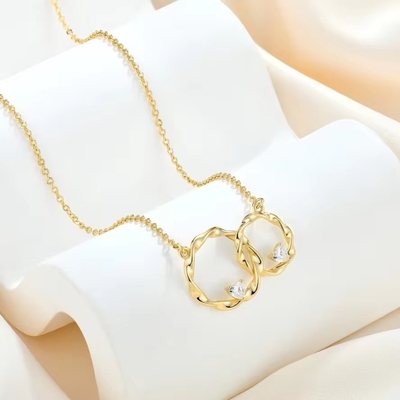 YASVITTI 14K Yellow Gold Plated Interlocking Circle Heart Cubic Zirconia Pendant Necklace 925 Sterling Silver Jewelry
