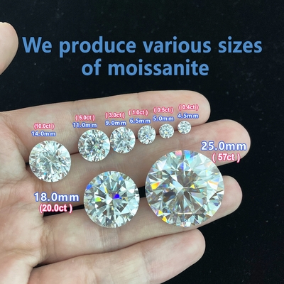 5mm-20mm VVS1 White Round Cut Loose Moissanite Stone Heat Treated for Stud Earrings