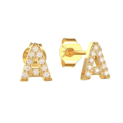 Fashion Sterling Silver A-z Alphabet Earrings 18k Gold Plated 925 Silver Letter Stud Earrings
