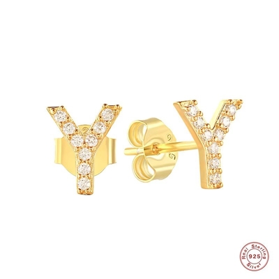 Fashion Sterling Silver A-z Alphabet Earrings 18k Gold Plated 925 Silver Letter Stud Earrings