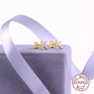 Fashion Sterling Silver A-z Alphabet Earrings 18k Gold Plated 925 Silver Letter Stud Earrings