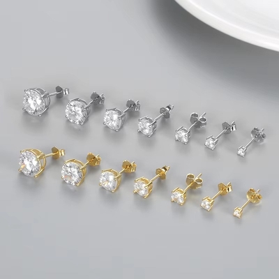 Korean Fashion Earrings Jewelry 925 Sterling Silver Classic Single Diamond Earrings 2-10mm Zirconia Stud Earrings For Women