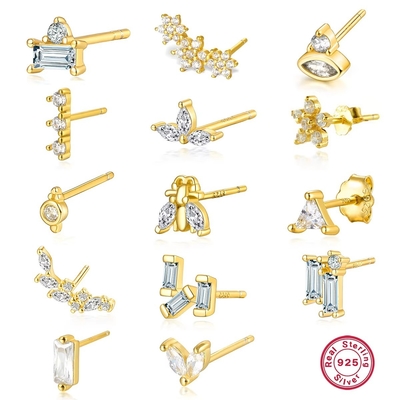 925 Sterling Silver Wholesale Jewelry Minimalist Small 925 Sterling Silver Zircon Stud Earrings Gold Plated Earrings For Women