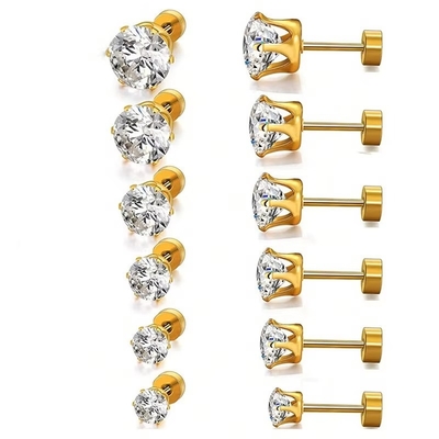 Fashionable Titanium Steel Fine Needle Stainless Steel Earrings Round 18k Gold-plated Zircon Earrings