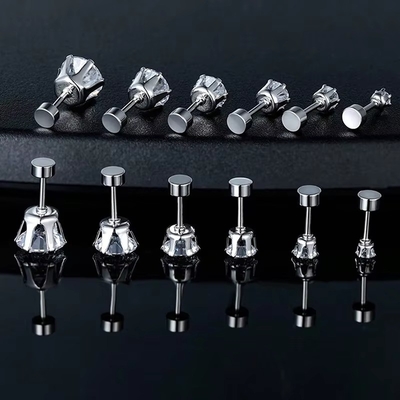 Fashionable Titanium Steel Fine Needle Stainless Steel Earrings Round 18k Gold-plated Zircon Earrings