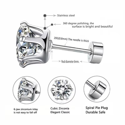 Fashionable Titanium Steel Fine Needle Stainless Steel Earrings Round 18k Gold-plated Zircon Earrings