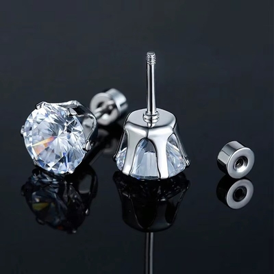 Fashionable Titanium Steel Fine Needle Stainless Steel Earrings Round 18k Gold-plated Zircon Earrings