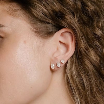 Minimalist Gold Plated 925 Silver Diamond Stud Earring 925 Shiny Silver Heart Stud Earrings