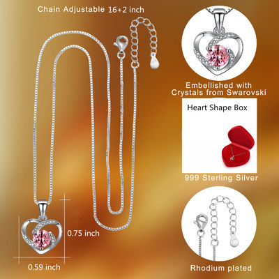 5A CZ Sterling Silver Heart Pendant Necklace