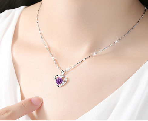 5A CZ Sterling Silver Heart Pendant Necklace