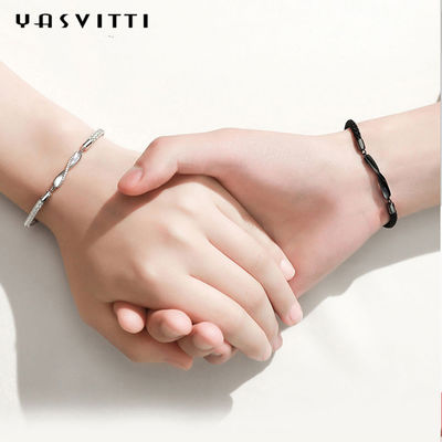 8.7in 7g Sterling Silver Jewelry Bracelets 3A CZ Black String Bracelet