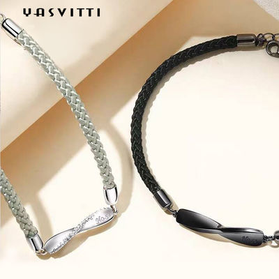 8.7in 7g Sterling Silver Jewelry Bracelets 3A CZ Black String Bracelet